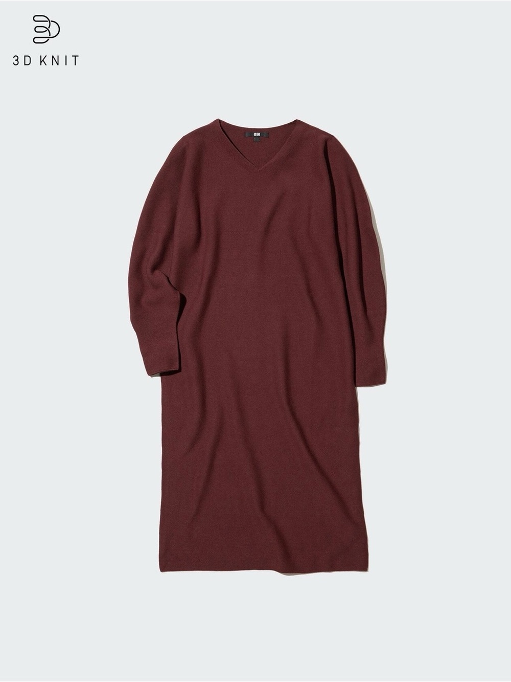 Uniqlo Seamless V-Neck Long Sleeve Knit Dress - Wine color